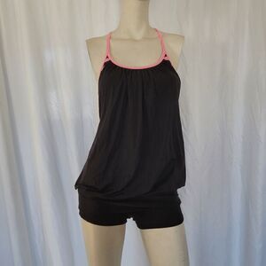 lululemon black pink layered tank top size 6